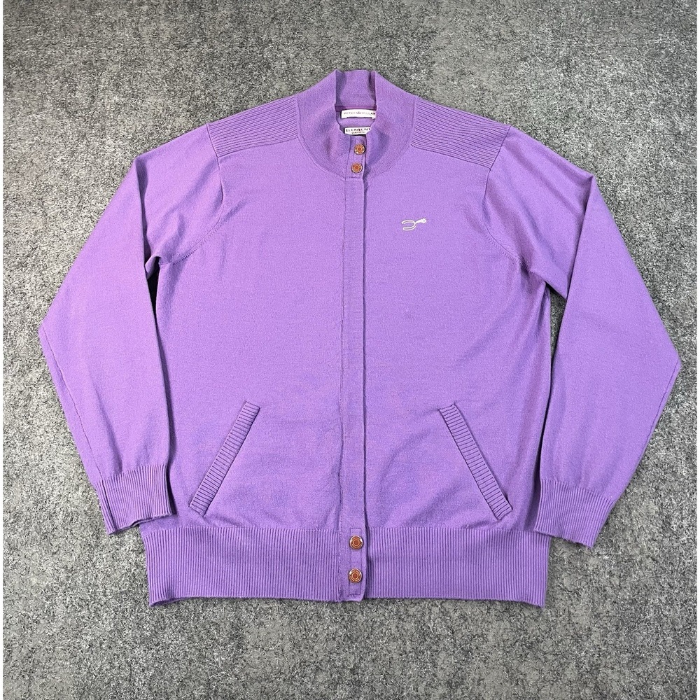 Peter Millar Wool Sweater Womens Large Lilac Purple Spur Logo Full Zip Button